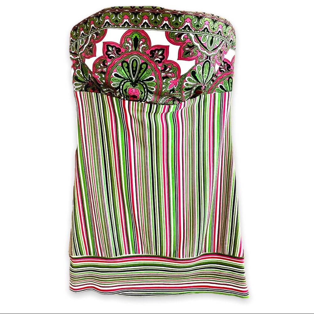 Xoxo | Strapless Pink, White & Green Striped Top | Size: S